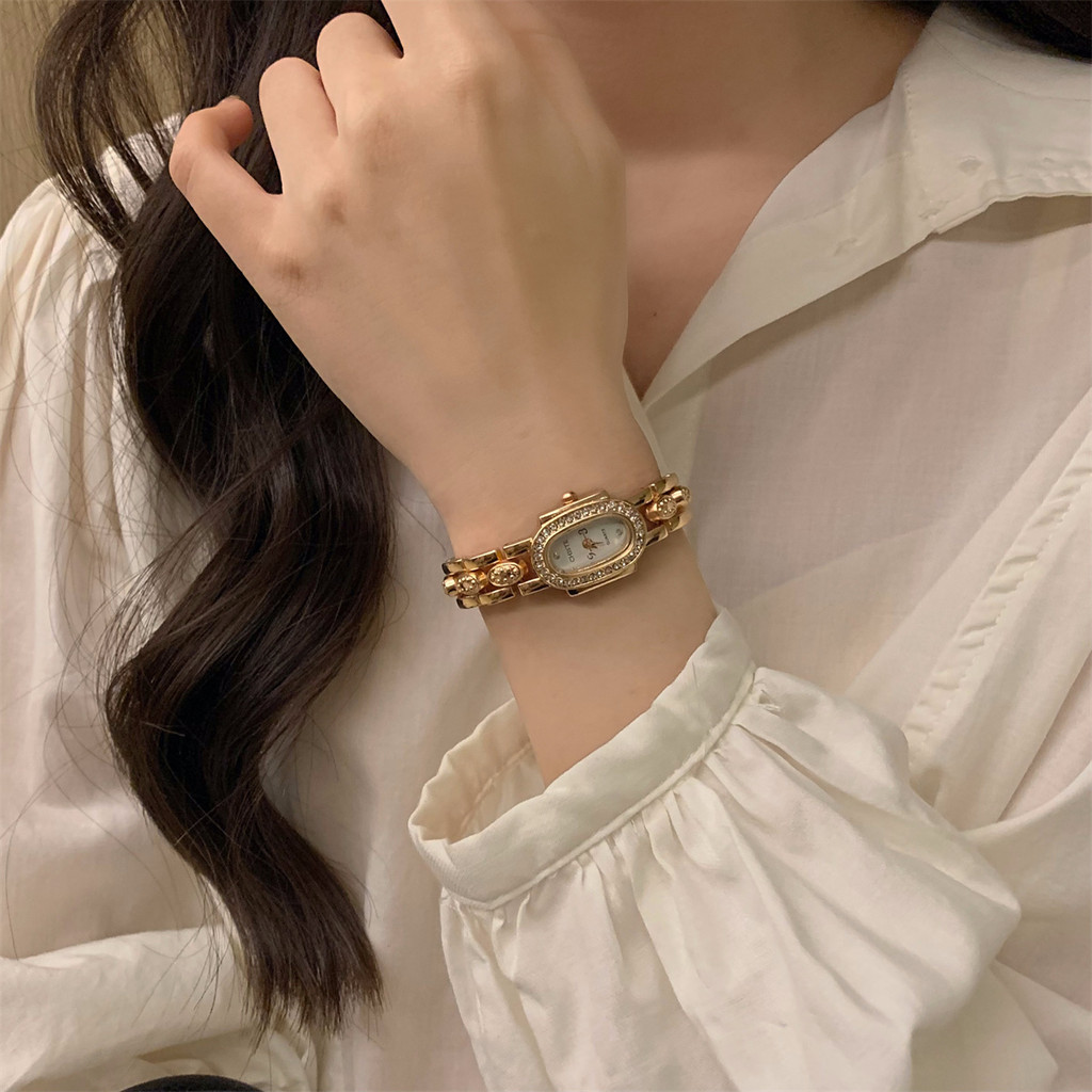 Design Oval Small Dial Chain Watch Female Exquisite Pointer Mechanical ...