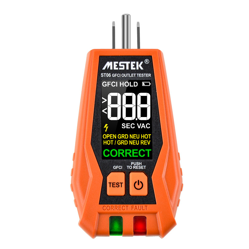 ST06 GFCI Outlet Tester 120V US Plug Color Screen GFCI Test Circuit ...