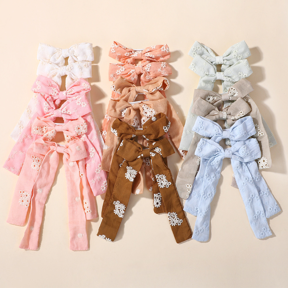 KidsBows Printing Embroidery Girls Long Tassel Hair Ribbons Clip (10 ...