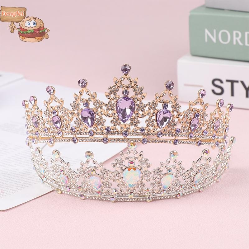 feng 2024 New Purple Crystal Bridal Crown Royal Queen Tiara Pageant ...