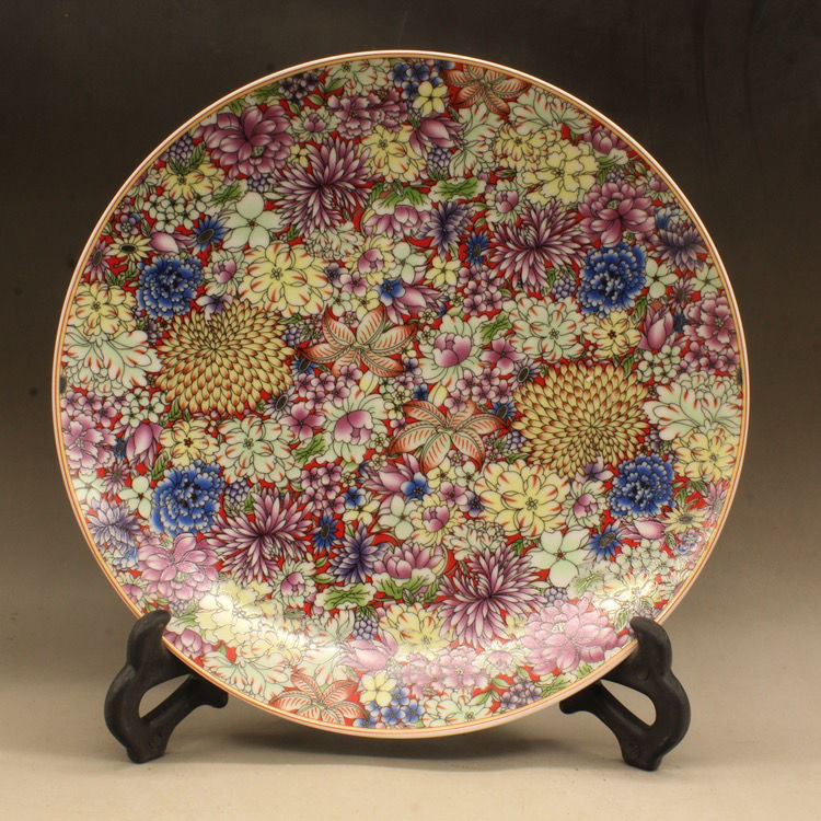 Qing Qianlong famille rose pattern porcelain plate ornaments清乾隆粉彩万花图案瓷盘 ...