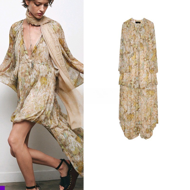 V-neck Appliqued 3/4 Sleeves Asymmetrical Dress Clover
