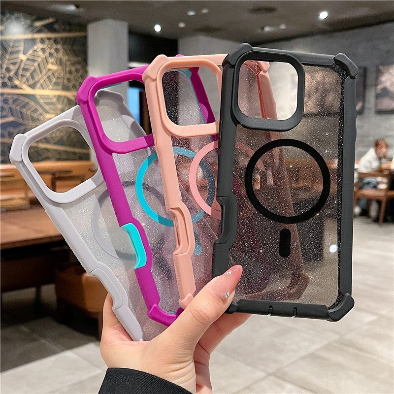Simple glitter phone case Iphone 16 15 14 13 12 Pro max Double layer ...