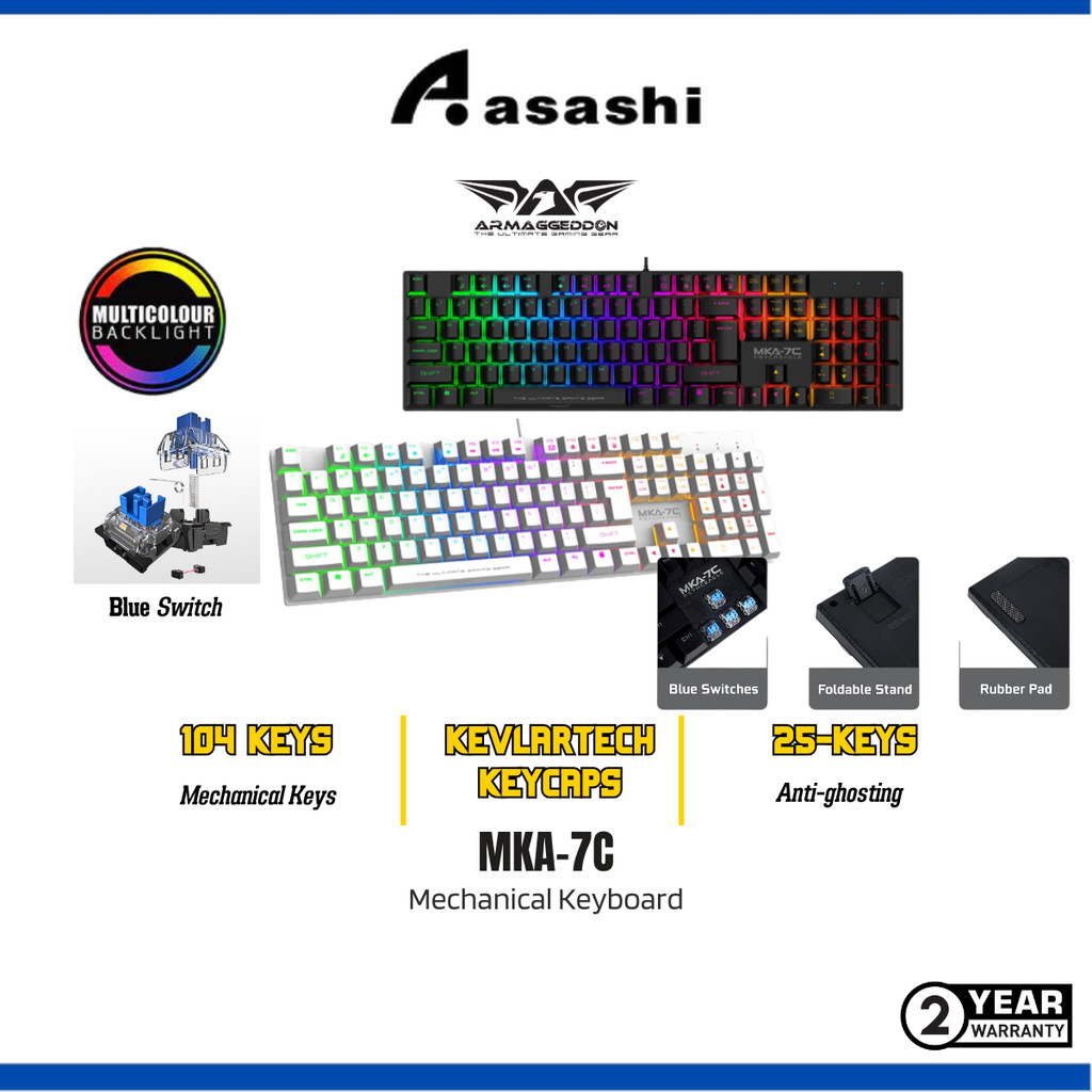 Armaggeddon MKA-7C Black / White Psycheagle (104 Keys) Blue Switch ...