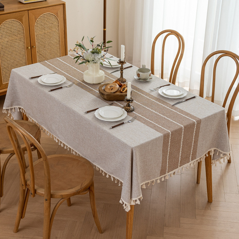 Linen Cotton Tablecloth with Tassel Waterproof Oilproof Thick ...