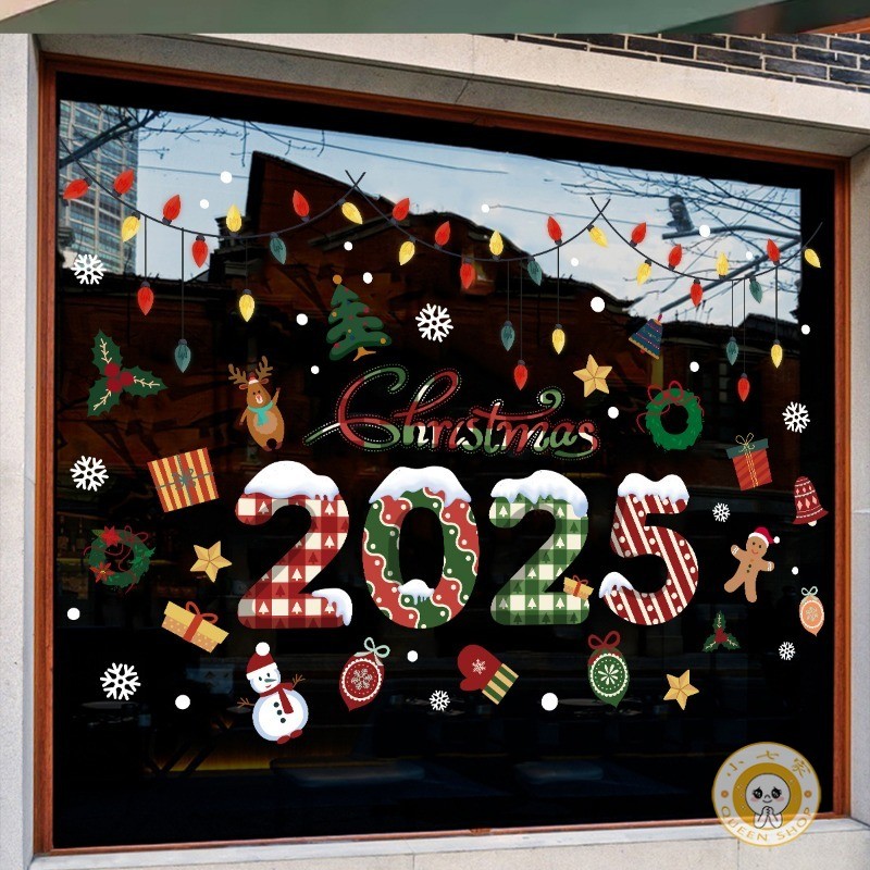 2025 Christmas Stickers Shopping Mall Shop Window Decoration Glass Door ...