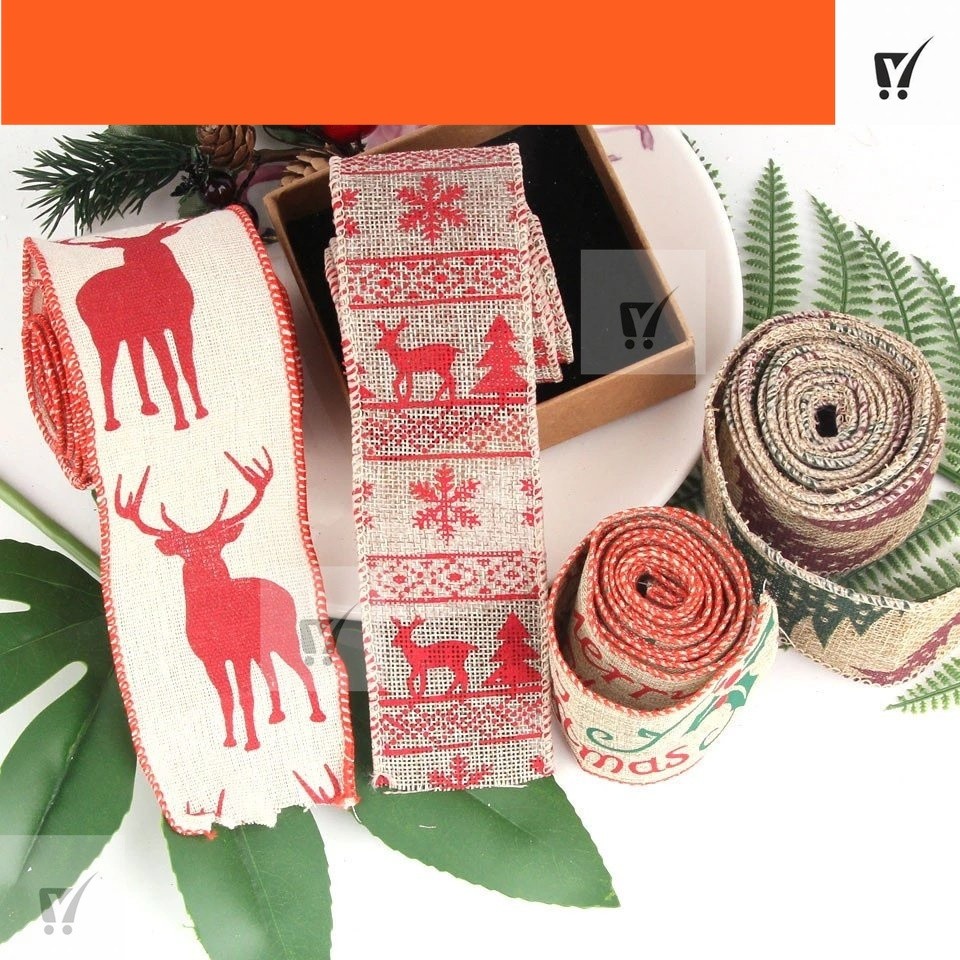 MCT Creative Christmas Tree Elk Snowflake Printing Craft Ribbon/ DIY ...