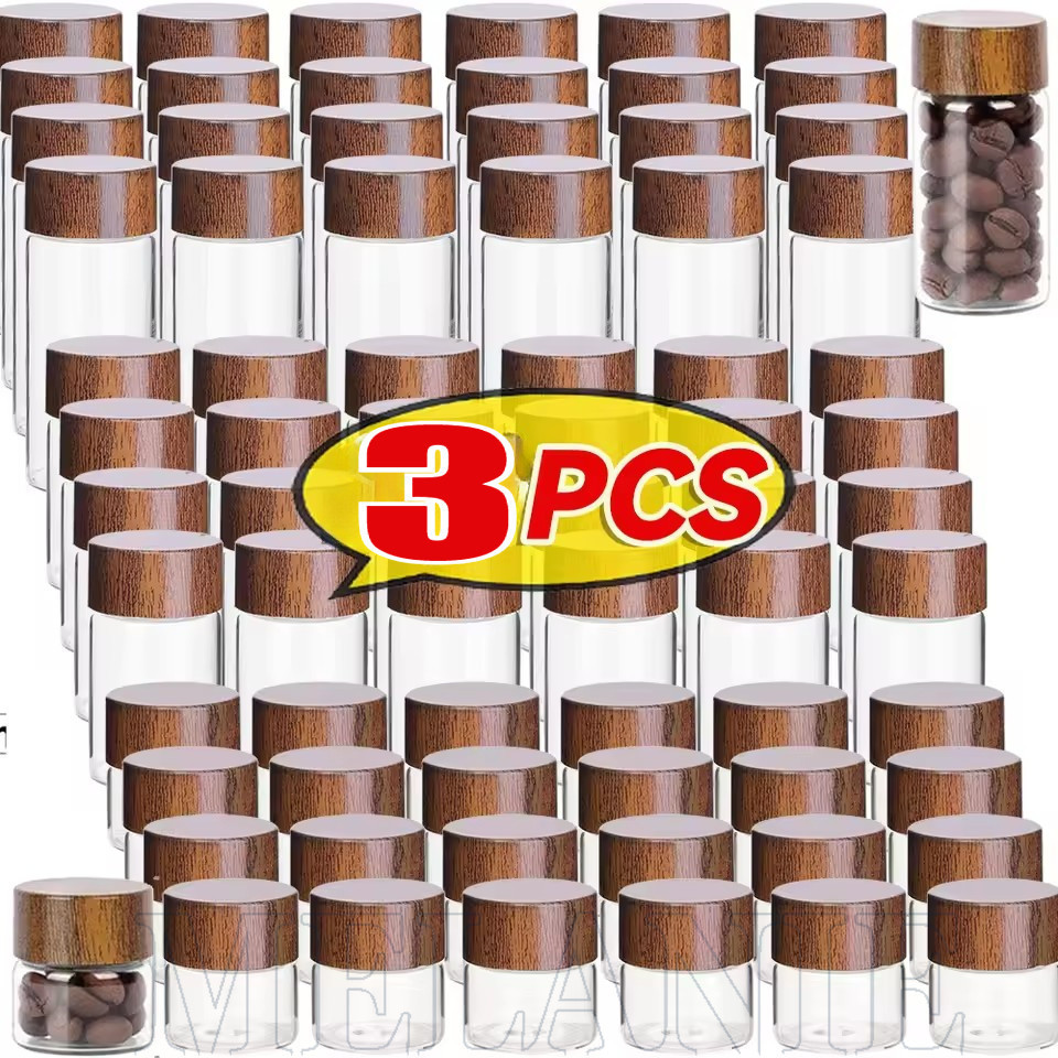 10/20/30ml Mini Glass Bottles - DIY Glass Vials Wood Lid Storage ...