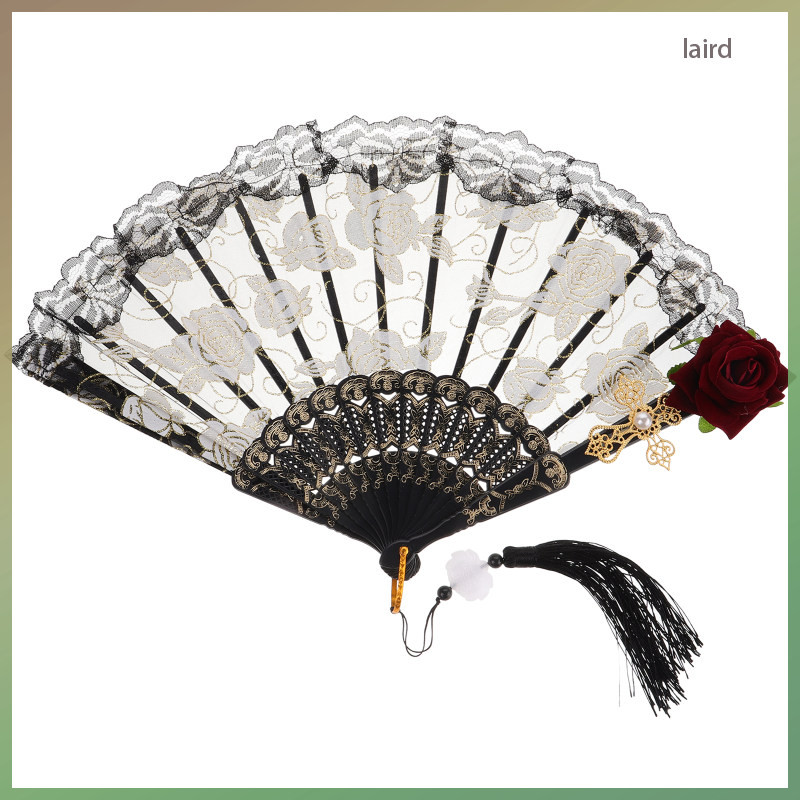 Hand Held Fan Black Lace Fans European Style Rose Folding Vintage Crank ...