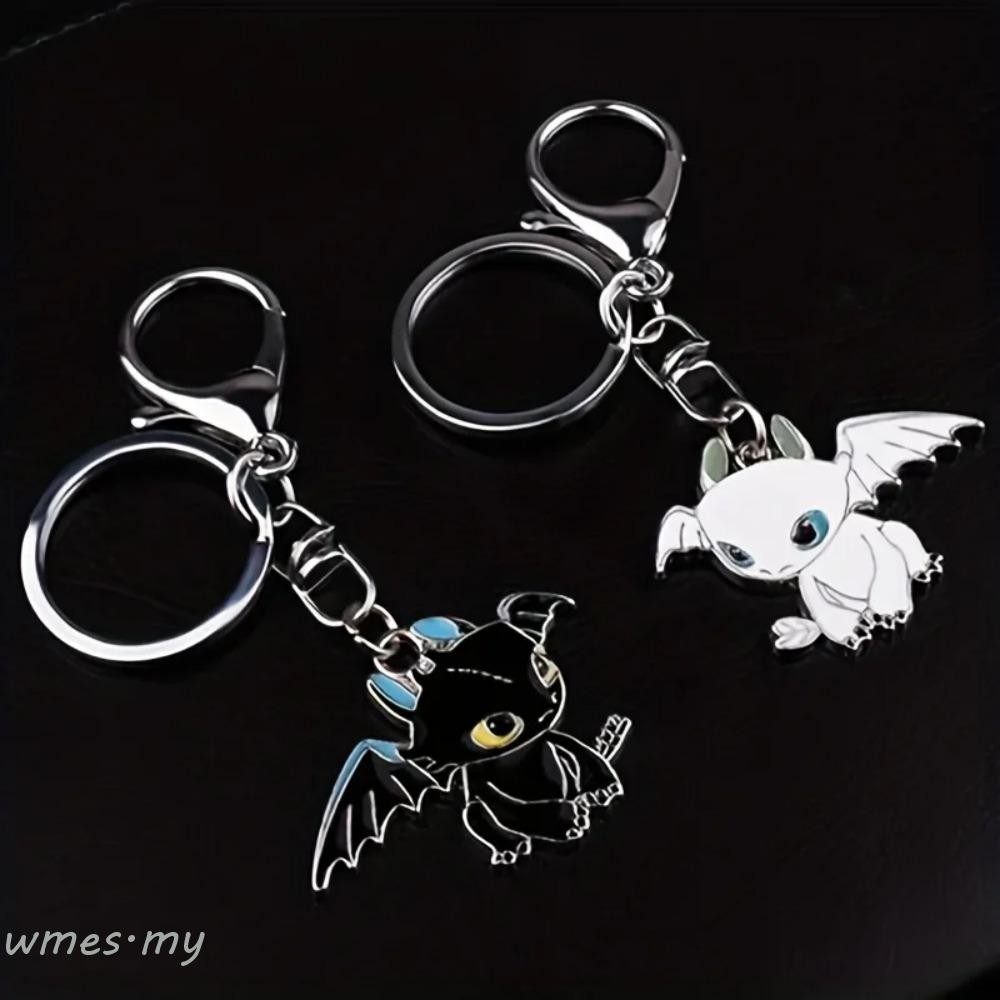 WMES1 Cartoon Toothless Dragon Keychain, Black & White Flying Dragon ...