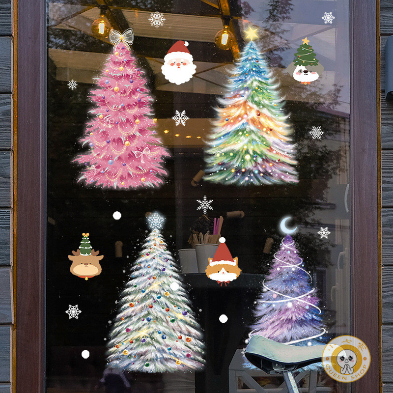 Colorful Fluorescent Christmas Tree Glass Stickers Festive Atmosphere ...