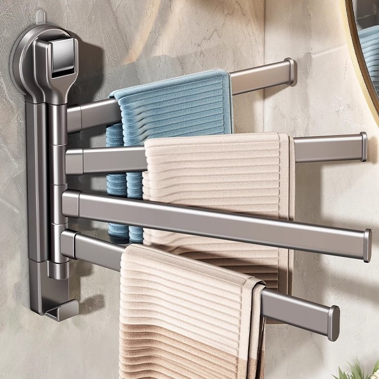 Suction Cup 180° Rotation Towel Rack, No Drill Bathroom Toilet Towel ...