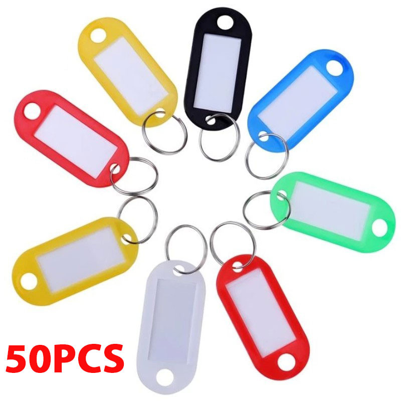 50 Pcs Split Ring Colorful Plastic ID Tags Name Card Label Key