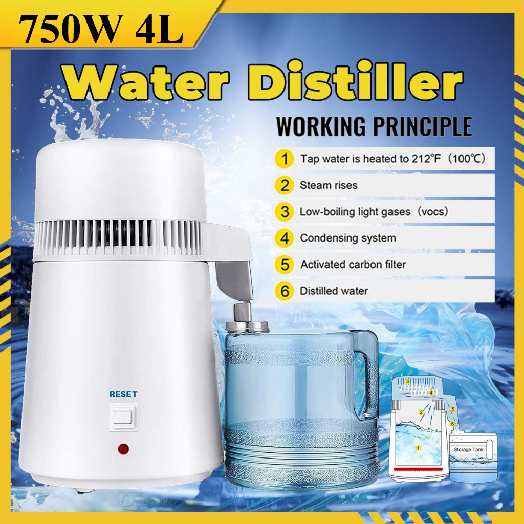 750W 4L Pure Water Distiller Distilled Water Maker Filter Stainless ...