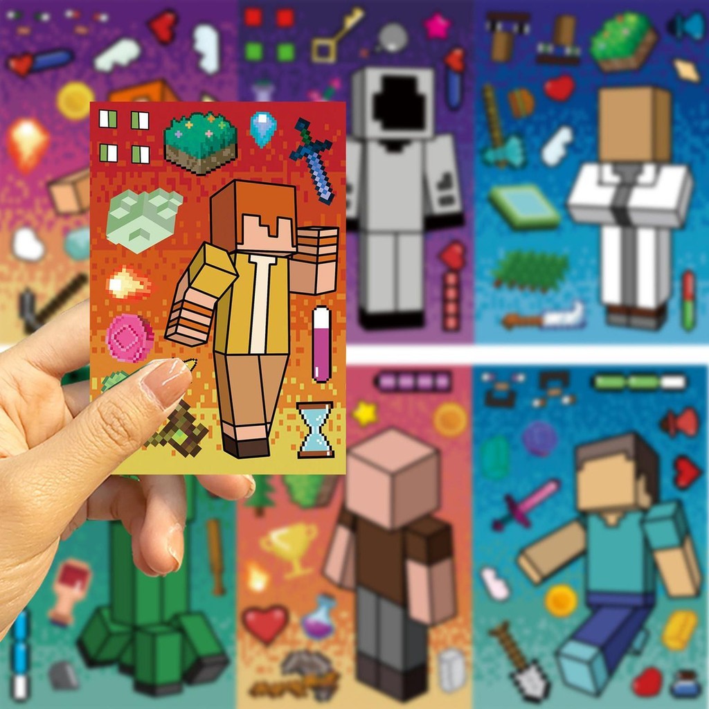 Minecraft Cartoon Stickers Pixel My World Sticker Sheets 8x Waterproof ...