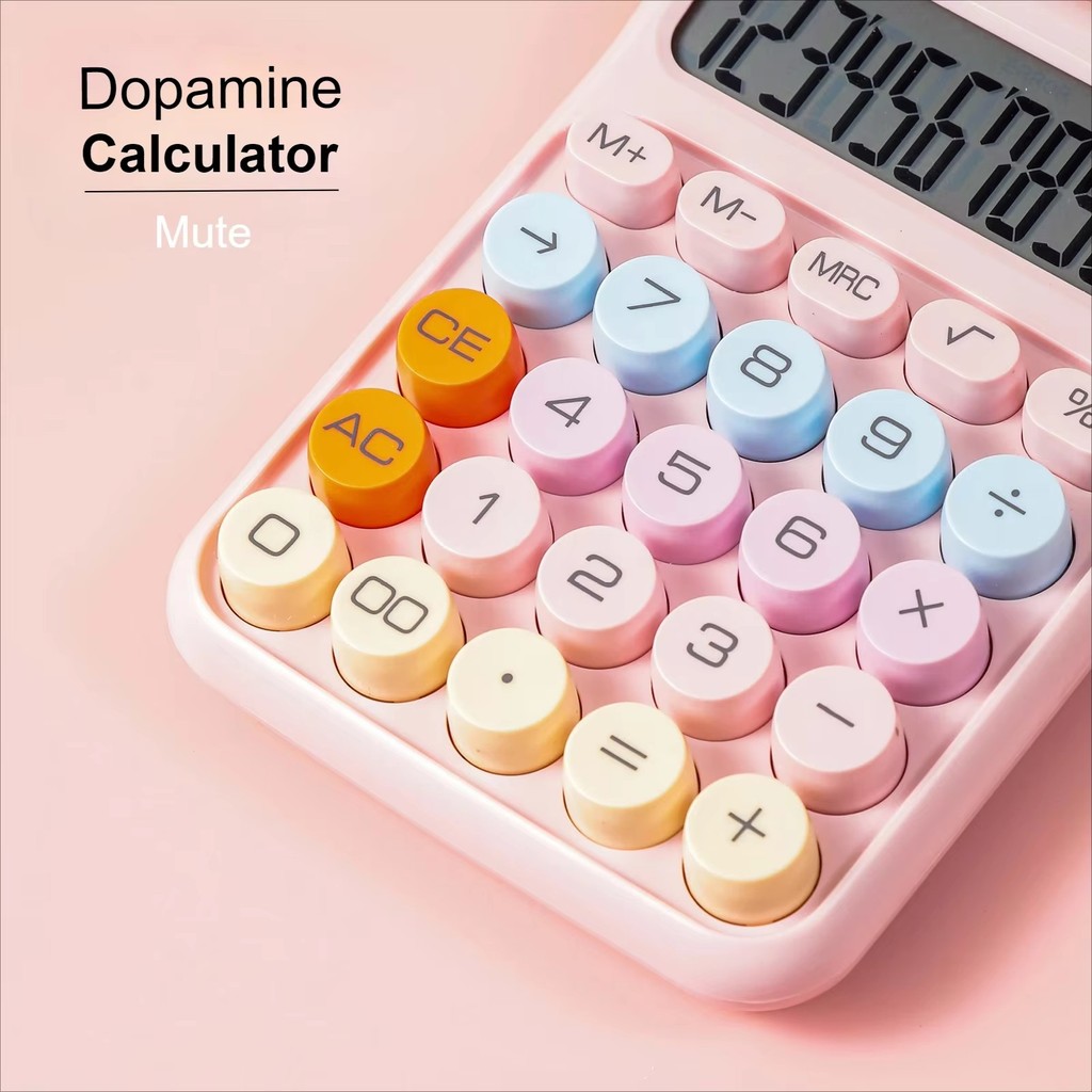 Mute Mechanical Calculator 12 Digit Big LCD Display Round Button Cute ...