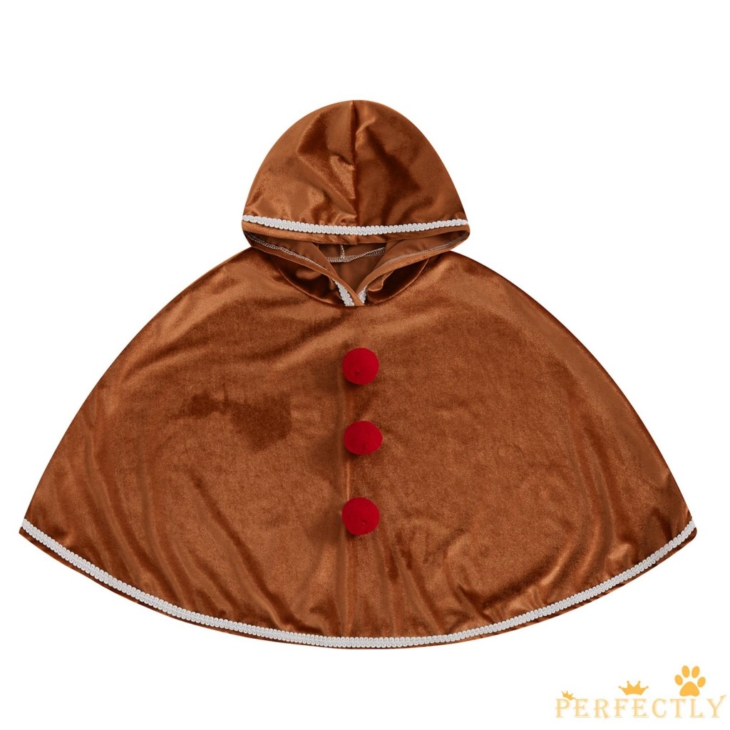 PEF-Kids Christmas Party Costume Robe Gingerbread Man Bobbles Velvet ...