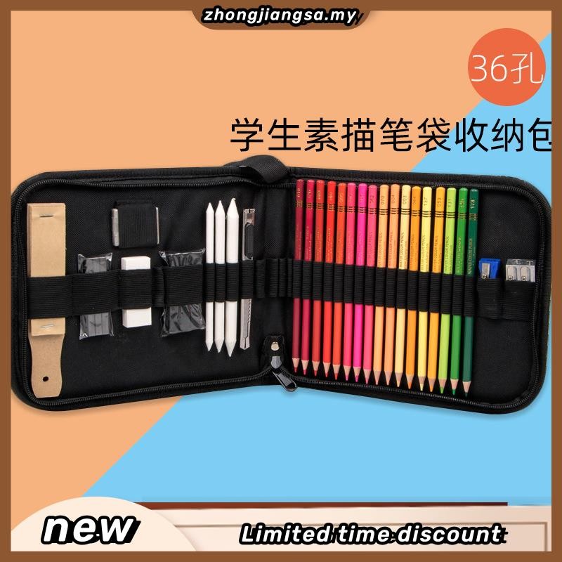 36/48/72 Holes Color Pencil Case Zipper Handbag Folding Sketch Pen ...