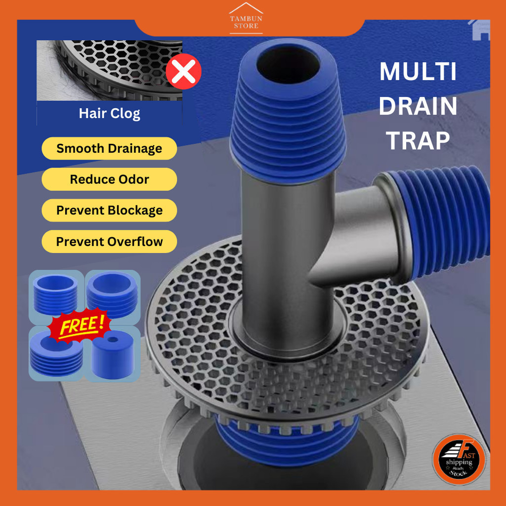 2 / 3 Way Drain Trap Cover Hair Clog Remover Blockage Reduce Odor