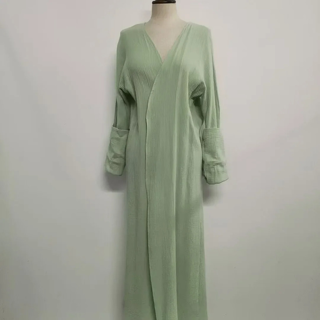 Eid Ramadan Muslim Women Open Abaya Cotton Long Islmaic Cardigan Dress ...