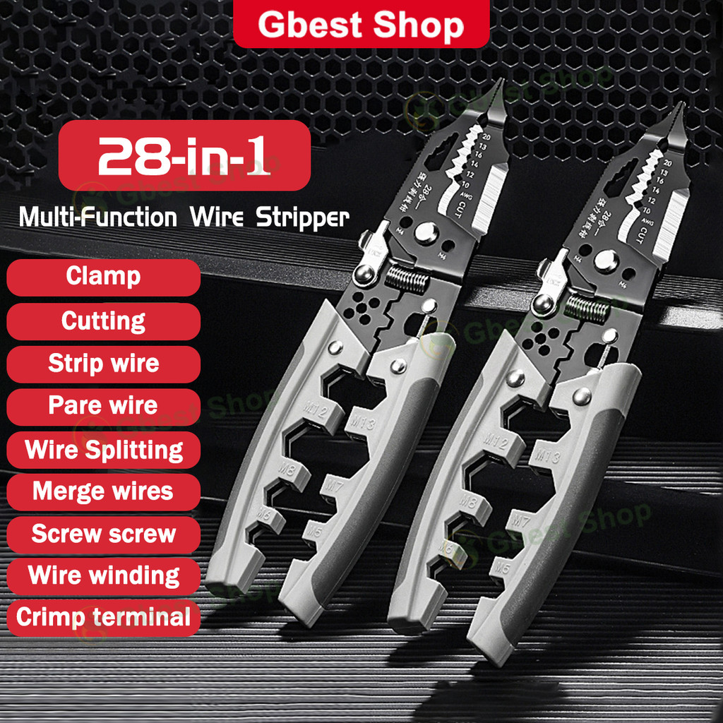 28-in-1 Wire Stripper Crimper Cutter with Spring Leverage Kit Alat ...