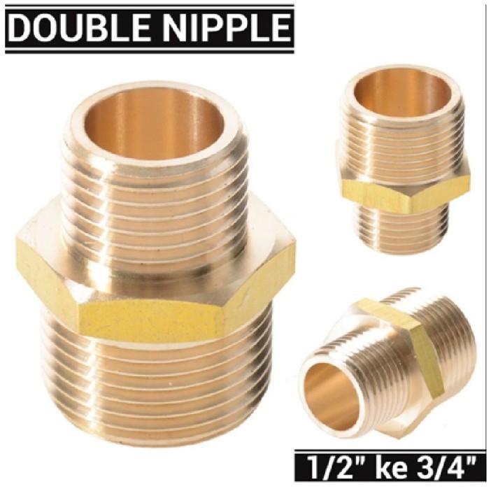 Double nipple reducer 3/4 x 1/2 brass outer thread pipe socket double ...