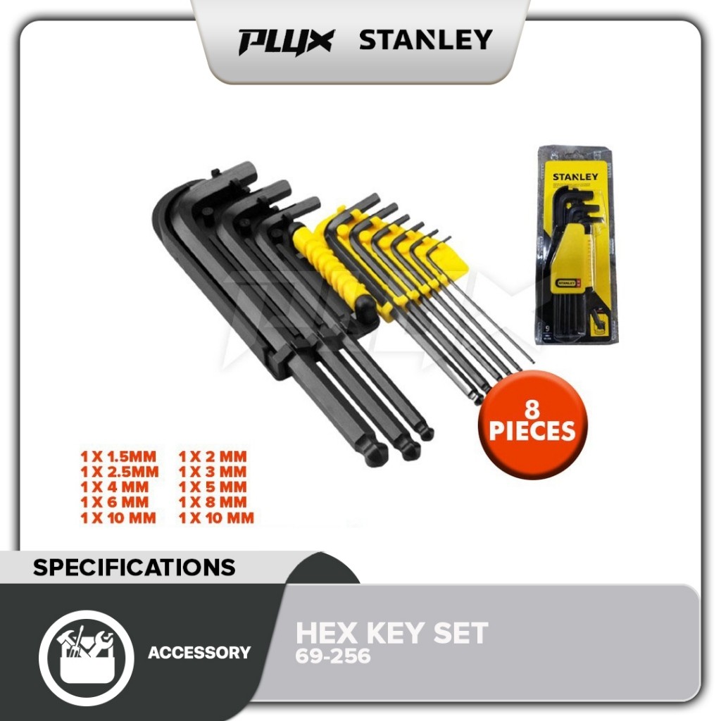 Stanley 69-256 9 Pcs Long Arm Hex Key Set Allen Key Set with Metric ...