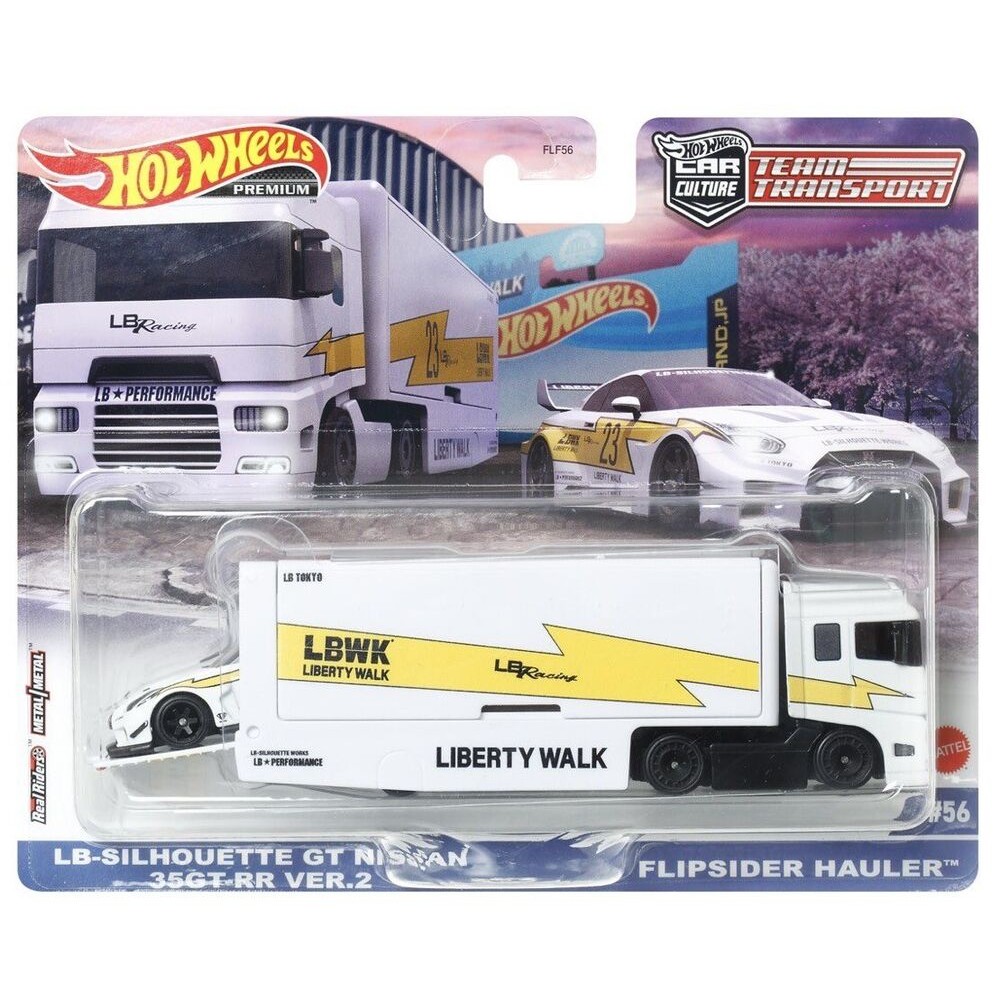 HOT WHEELS LBWK NISSAN 35GT-RR VER.2 & FLIPSIDER HAULER TEAM TRANSPORT ...