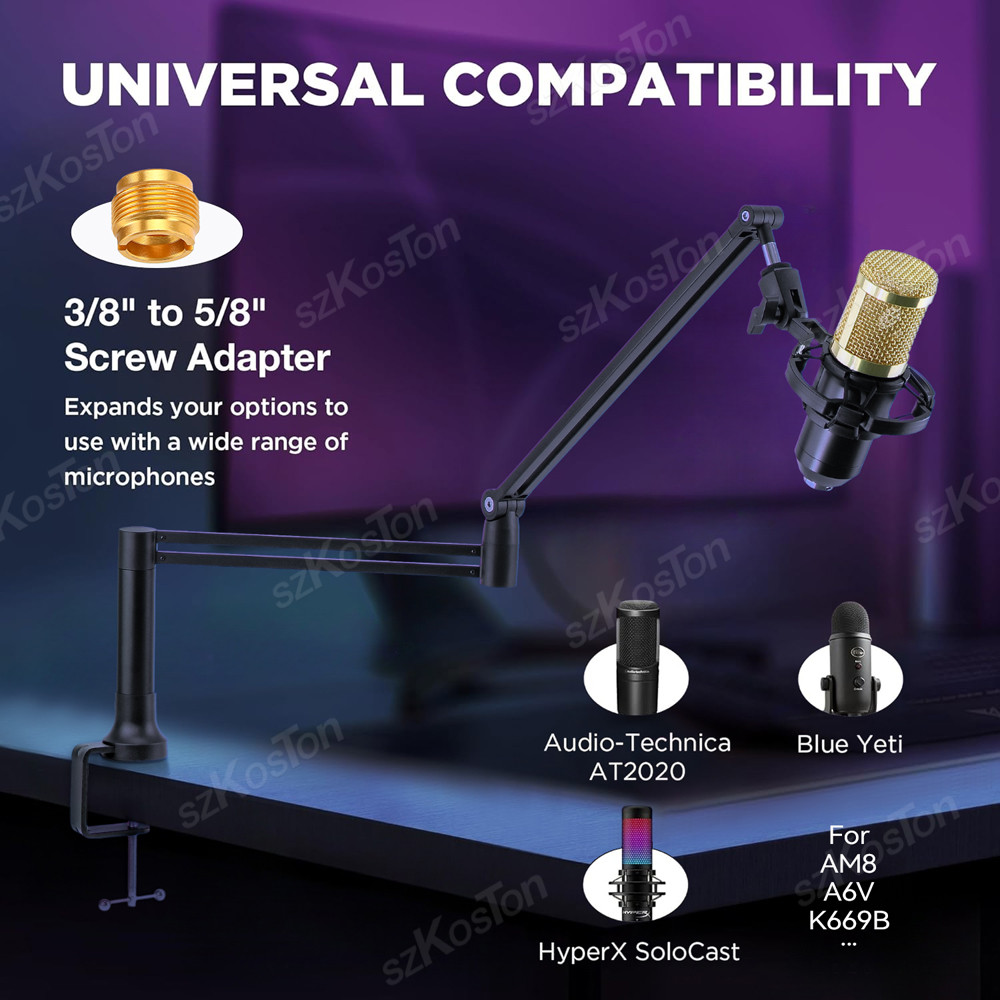 Adjustable Microphone Boom Arm Extended Riser with Cable Management Low ...