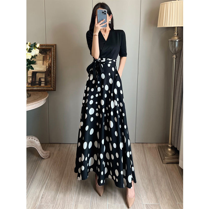 retro polka dot dress malaysia Buy OBSTYLE Vintage Polka Dot Low-Waist Flared Long Sleeve Maxi Dress   Mori Style [DA10210] Online