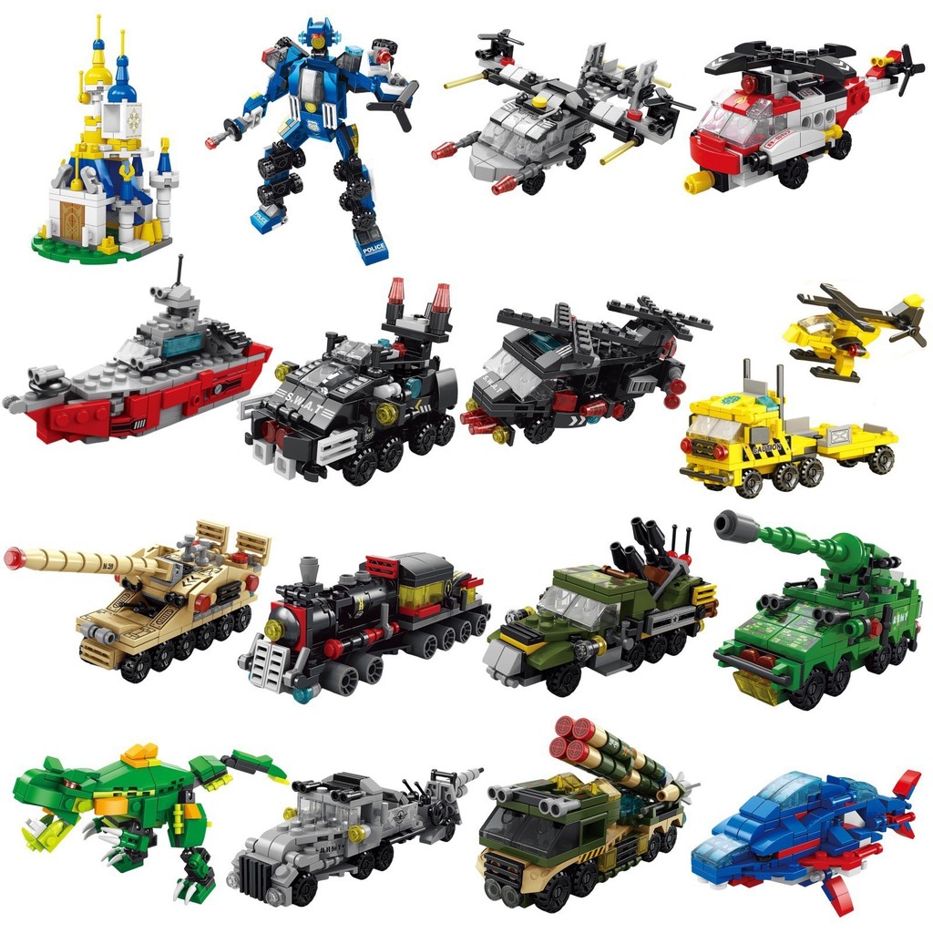 6 IN 1 City Engineering Car Police Truck Mech Dinosaur Building Blocks ...