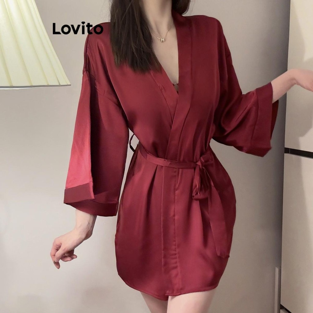 Lovito Casual Plain Tie Front Robes for Women LNM85118 | Shopee Malaysia