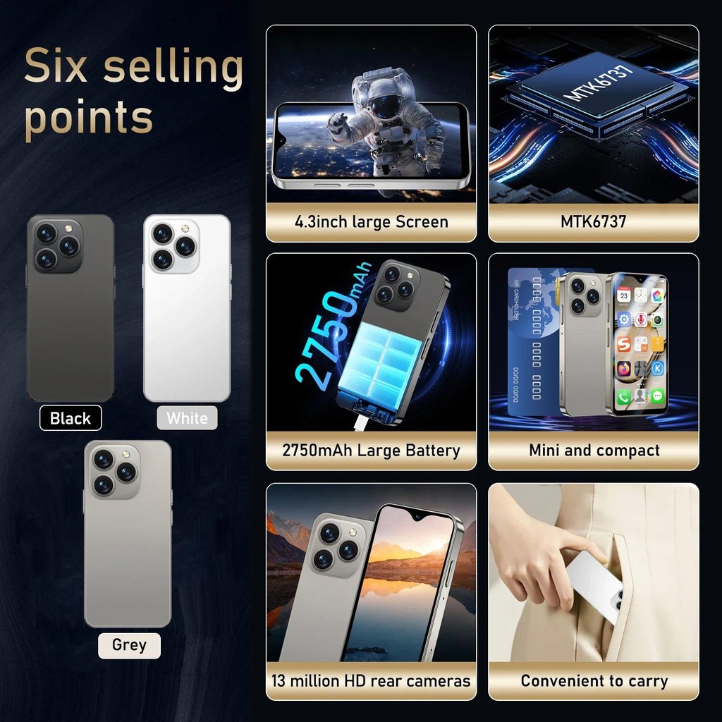 SOYES XS18 Pro Max Mini Smartphone 4.3Inch 2GB RAM+16GB ROM 4G Network