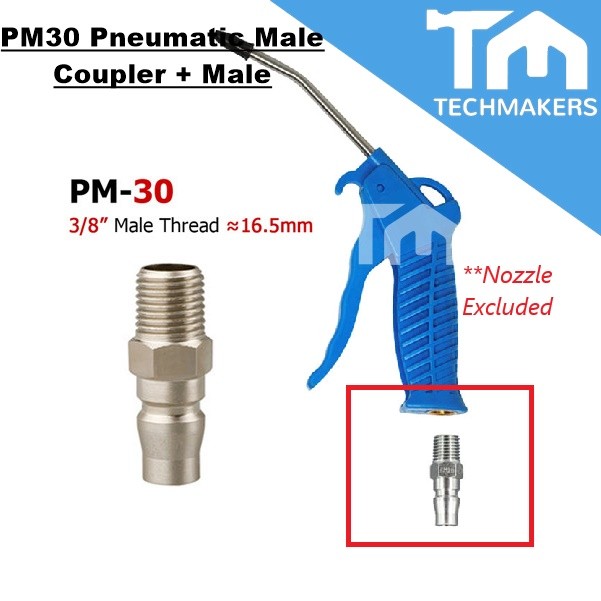 PM30 Pneumatic Male Coupler + Male Threaded Connector Fitting 3/8" PM30 Quick Connector Self-locking Compressor Plugs