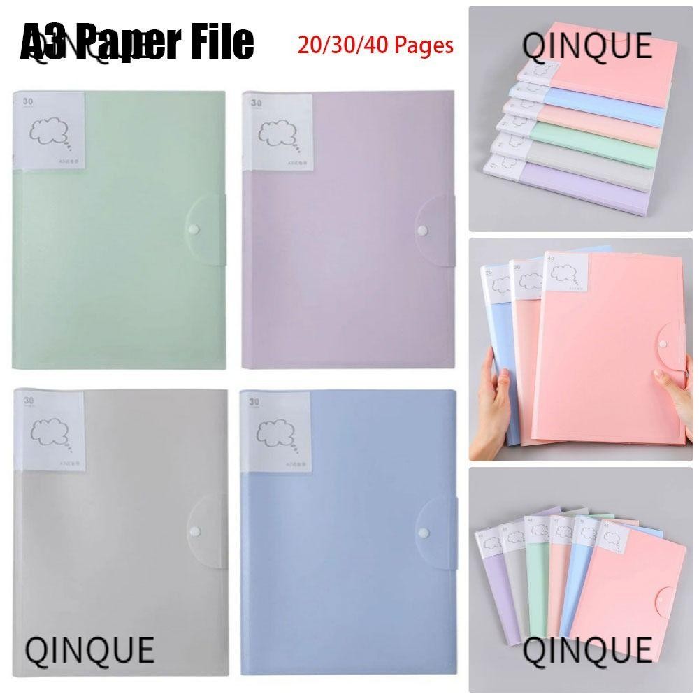 QQIN 1Pcs A3 Paper File Folder, 20/30/40 Pages Student Stationery A3 ...
