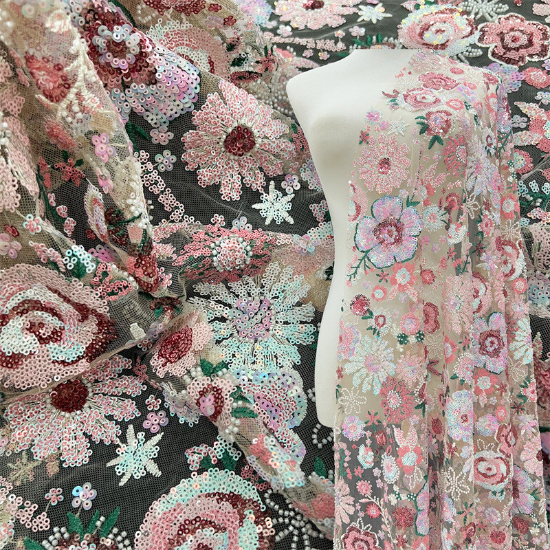 Beaded Sequined Fabric 1 Size Flower Pattern Spring Summer Wedding ...