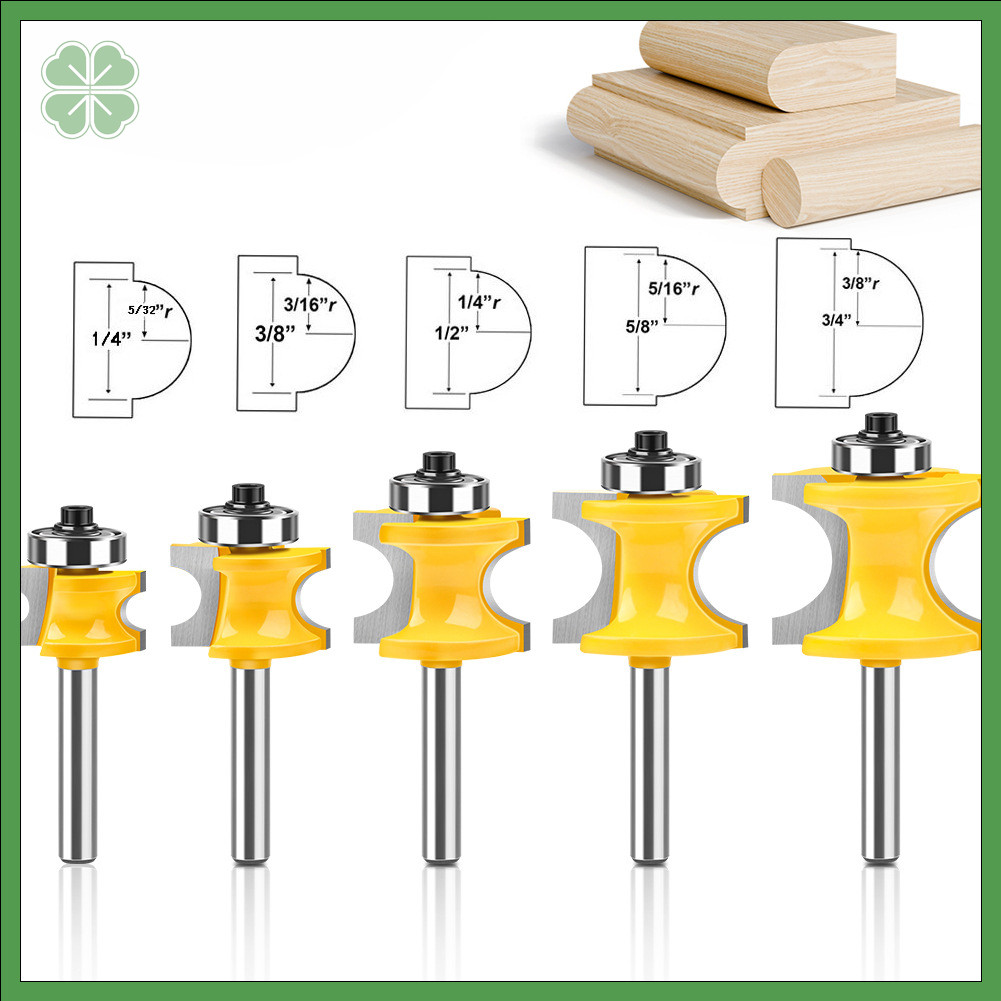 1/4 Inch Shank Core Box Router Bit with Bearing, 6pcs Round Nose ...