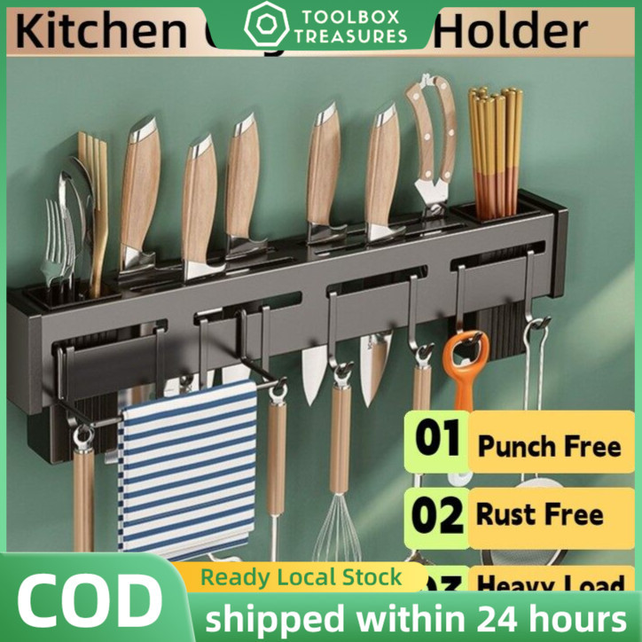 Stainless Steel Kitchen Storage Rack Household Free-Punch Wall Mounted ...