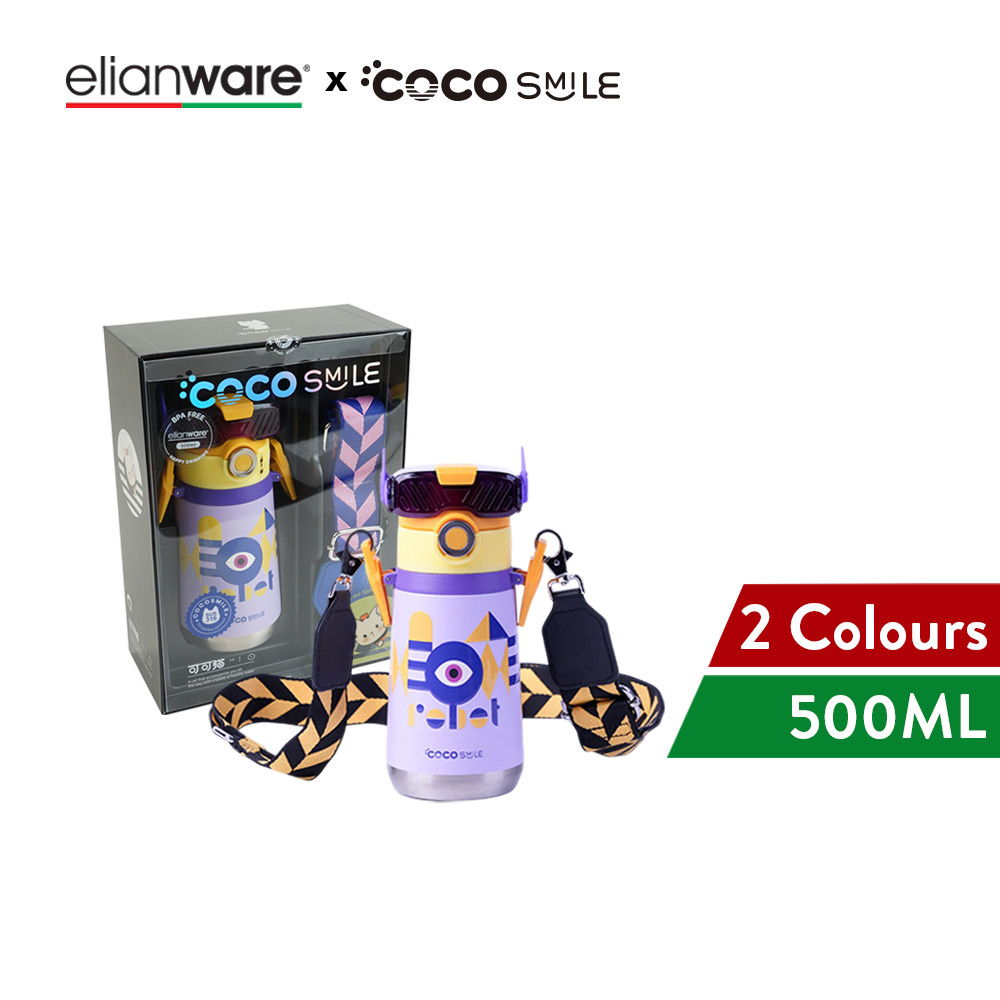 Elianware x Cocosmile Robot Straw Cup Insulated Bottle with Strap 500ML ...