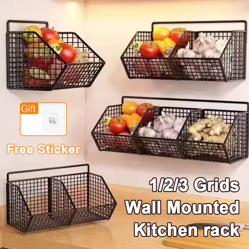 3 Grids Wall Mounted Kitchen Rack Shelf Onion Storage Rack Bekas Bawang ...