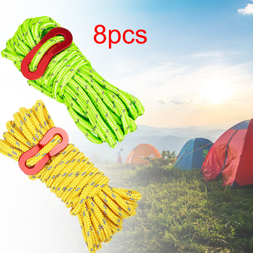 8Pcs 4m Reflective Guyline Tent Rope With Aluminum Alloy Buckle, 4MM ...
