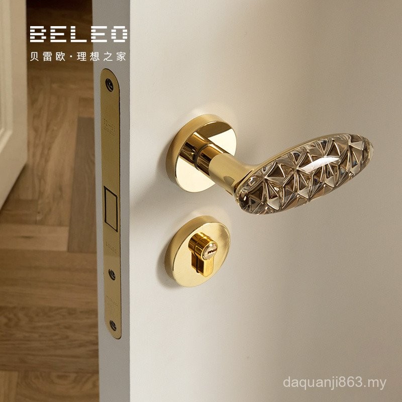 French Golden Indoor Crystal Door Handle Bedroom Door Lock Wooden Door ...