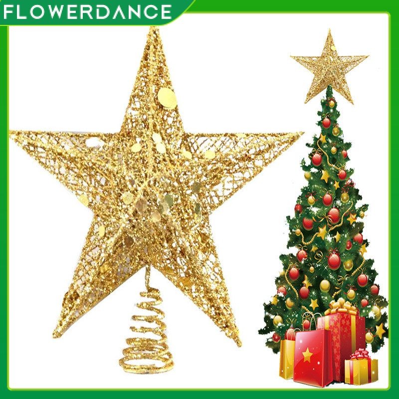 Gold Glitter Christmas Tree Topper Iron Star Christmas Decorations For ...