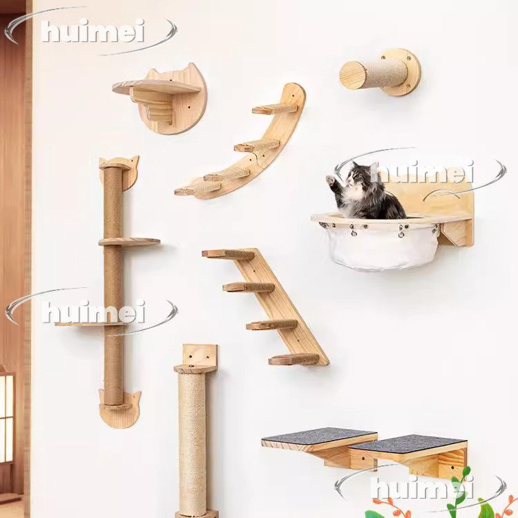Cat Climbing Frame Wall Type Solid Wood Wall-Mounted Cat Frame Cat Nest ...