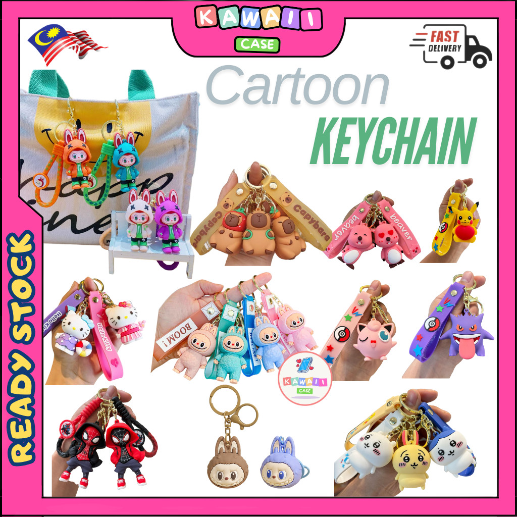 Labubu Capybara Kitty Kuromi Spider Chikawa Pikachu Keychain Cartoon ...
