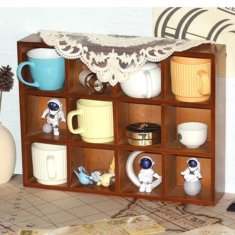 Retro Wall-Mounted Wall Storage Rack Wooden Zodiac Grid Desktop Bogu ...