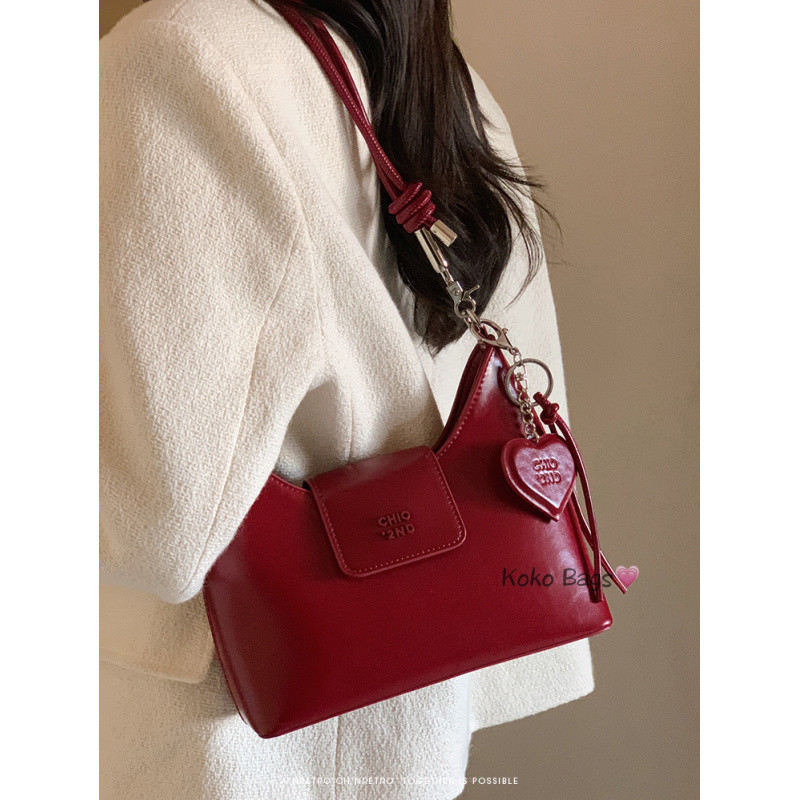 Chio2nd Cherry Red Urban Underarm Bag Sling Bag Women Leather Handbag ...