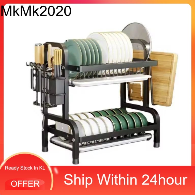 Kitchen Dishes Rack 2/3 Tier Rak Pinggan Stainless Steel Dish Rack ...