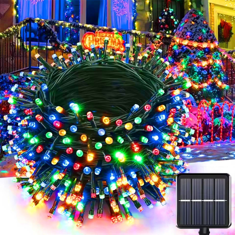 12M/5M LED Solar Lights Lampu Raya 8 Lighting Modes Fairy String Lights ...