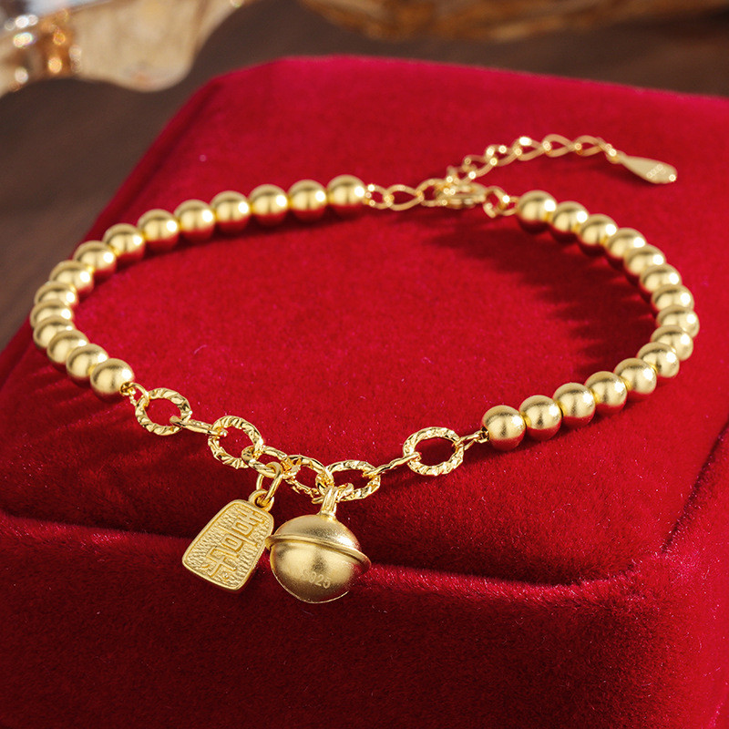 S925 Silver Plated 18K Gold Bell Safe Brand Bracelet Female Round Bead